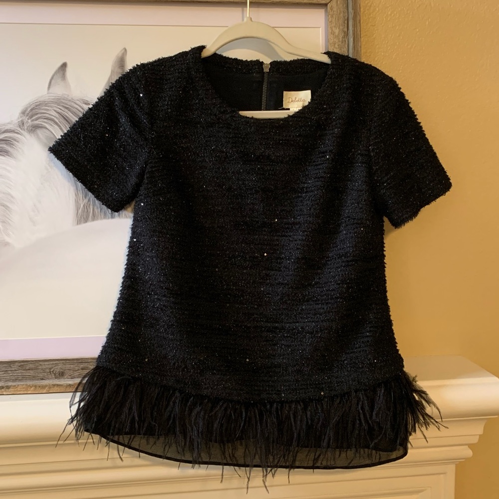 Anthropologie sparkle and feather top